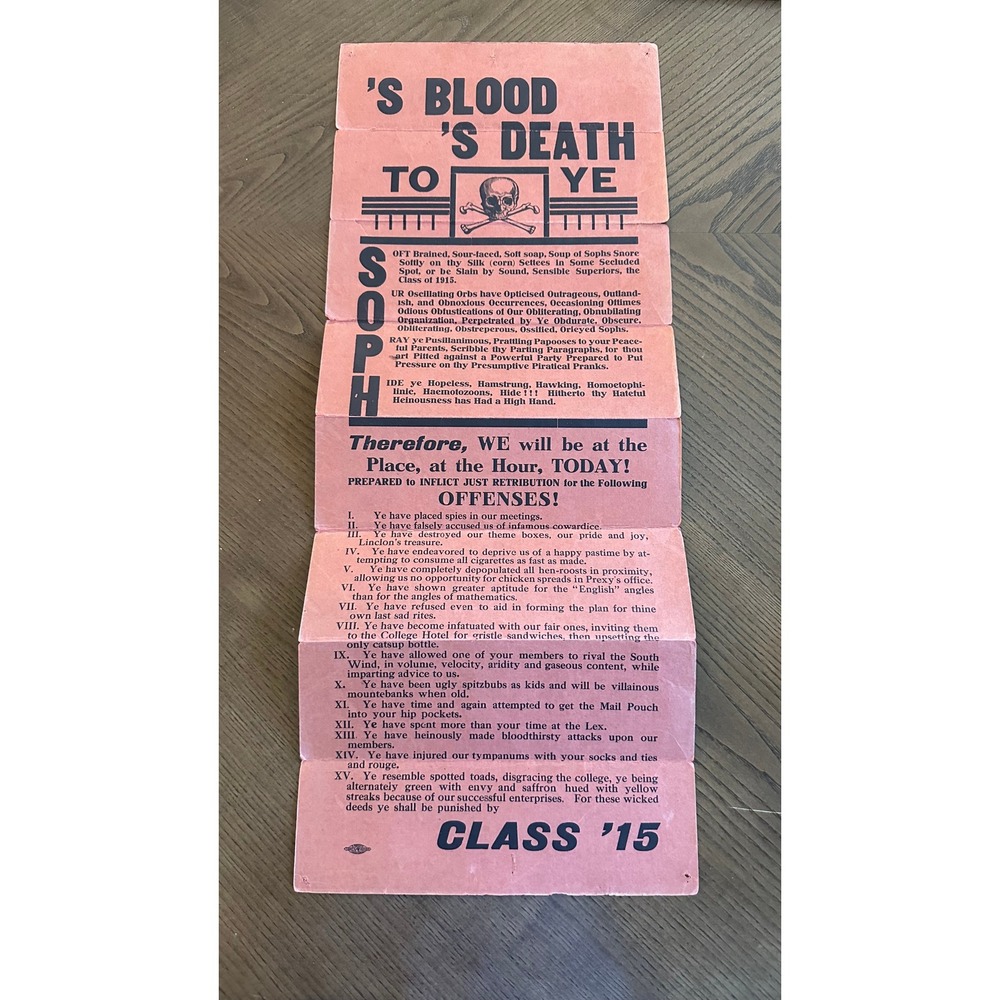 Antique 1915 College Proclamation Class of 15 Skull Ephemera Proclamation - Picture 3 of 10